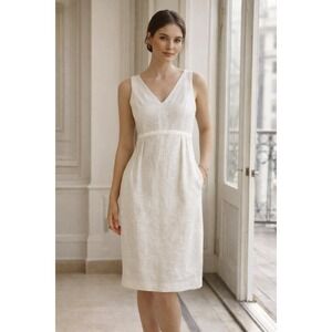 Helena Sorel Womens Linen Blend Dress EU38 S White Sleeveless Empire Waist Vtg